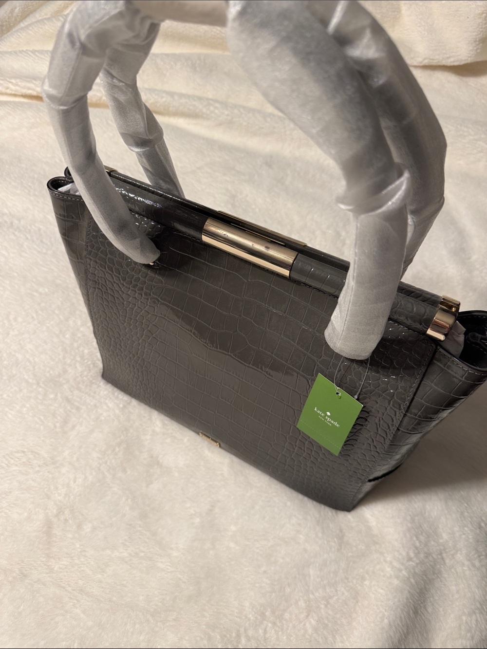 kate spade gray Croc-Embossed Top-Handle Satchel